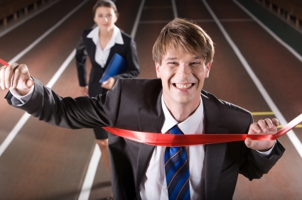 people in suits racing